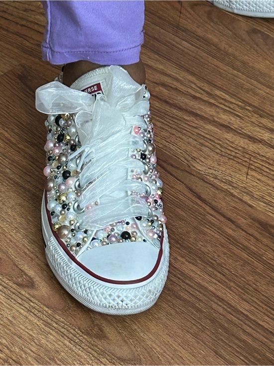 Converse Shoes - Converse White Low-Top Sneaker with Multicolor Pearl Embellishments